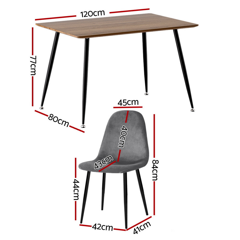 1 Dining Table and 4 Chairs Set Grey Metal