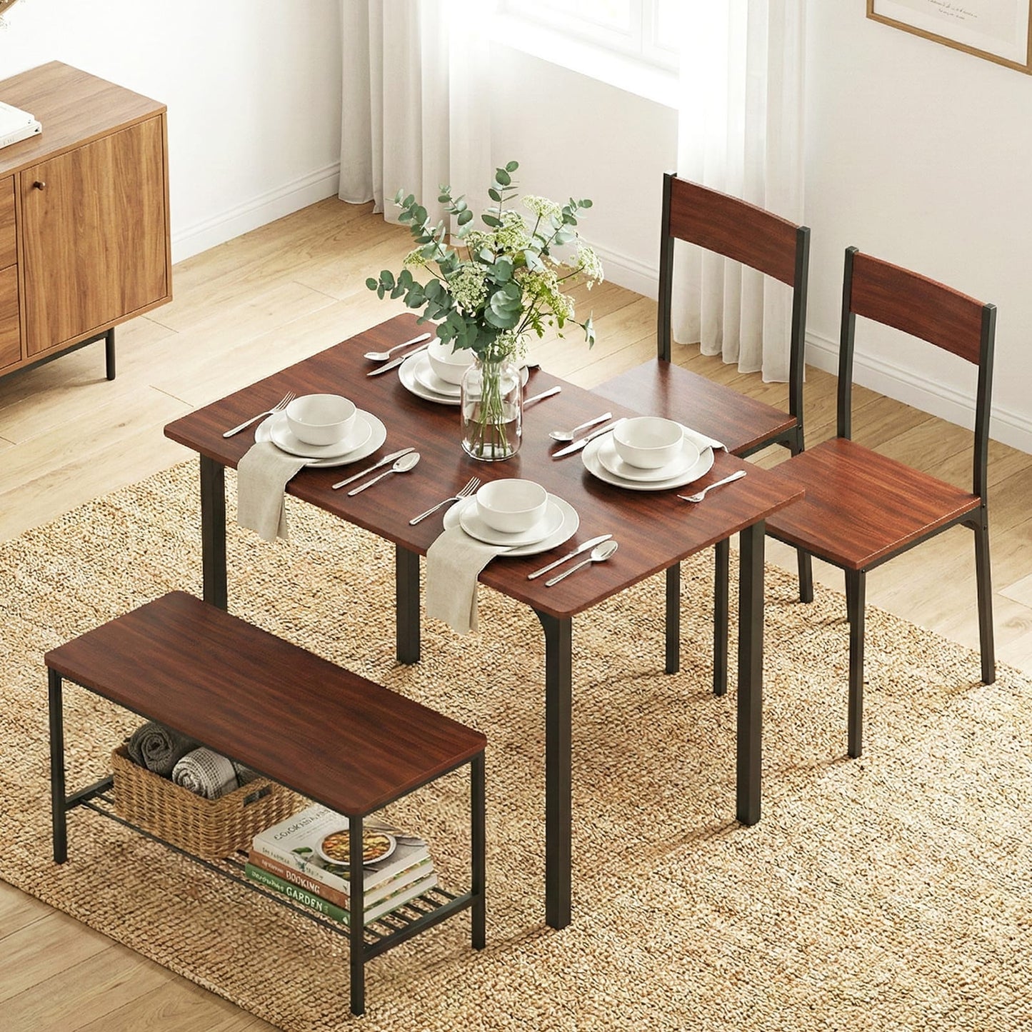 Dining Set With Storage Bench 110x70x76cm