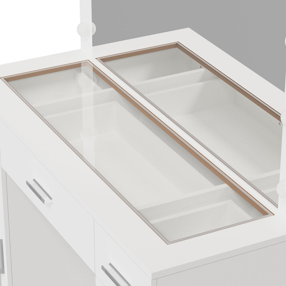 Dressing Table Glass Top White 105x40x137cm