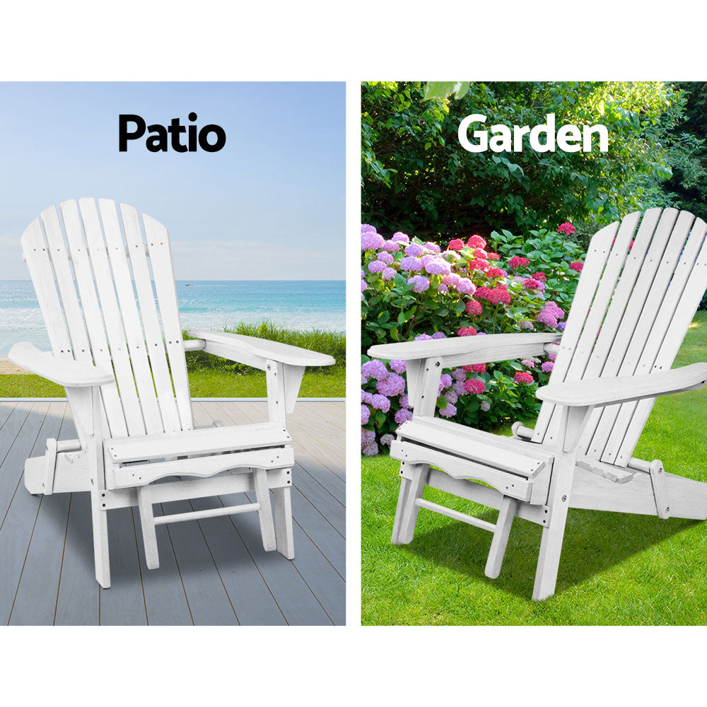 3 Piece Outdoor Adirondack Lounge Beach Chair Set - White