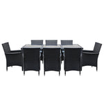 Outdoor Dining Set 9 Piece Wicker Lounge Setting Black