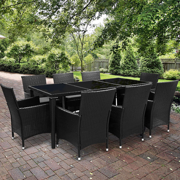  Outdoor Dining Set 9 Piece Wicker Lounge Setting Black