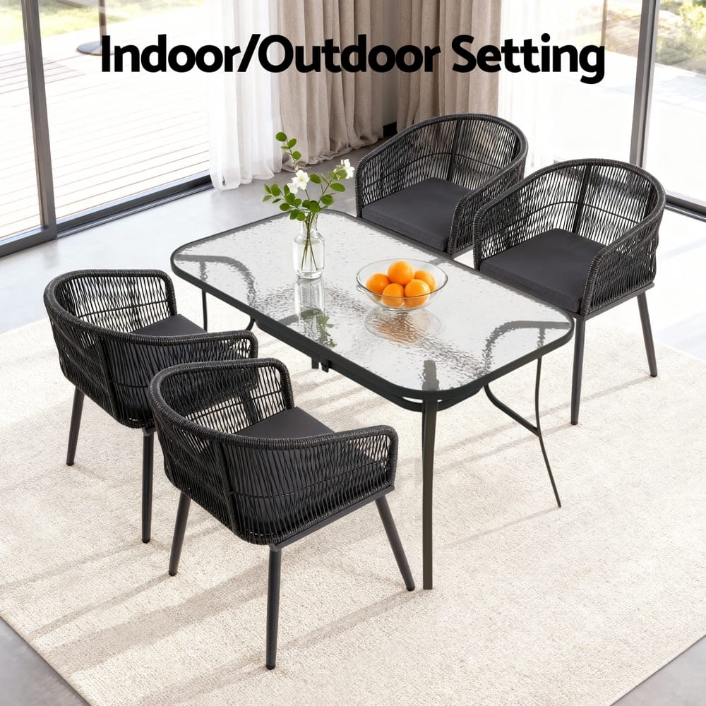 Outdoor Dining Set Black Rattan 60x50x80cm