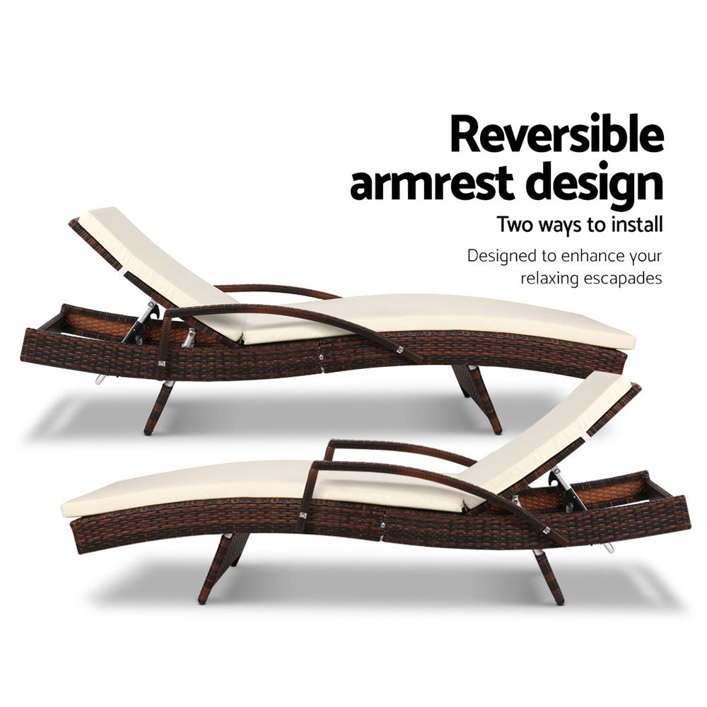 Adjustable Wicker Beach Chair Patio Lounger Brown
