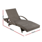 Adjustable Wicker Beach Chair Patio Lounger Grey&Beige