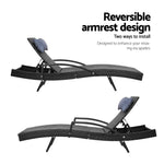 Adjustable Wicker Beach Chair Armrest Black