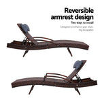 Adjustable Wicker Beach Chair Armrest Brown