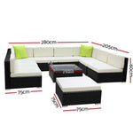 10-Piece Outdoor Sofa Set Wicker Couch Lounge Setting 9 Seater