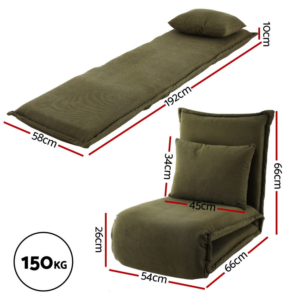 Modern Green Foldable Floor Lounge Sofa Bed Adjustable Comfortable Seating