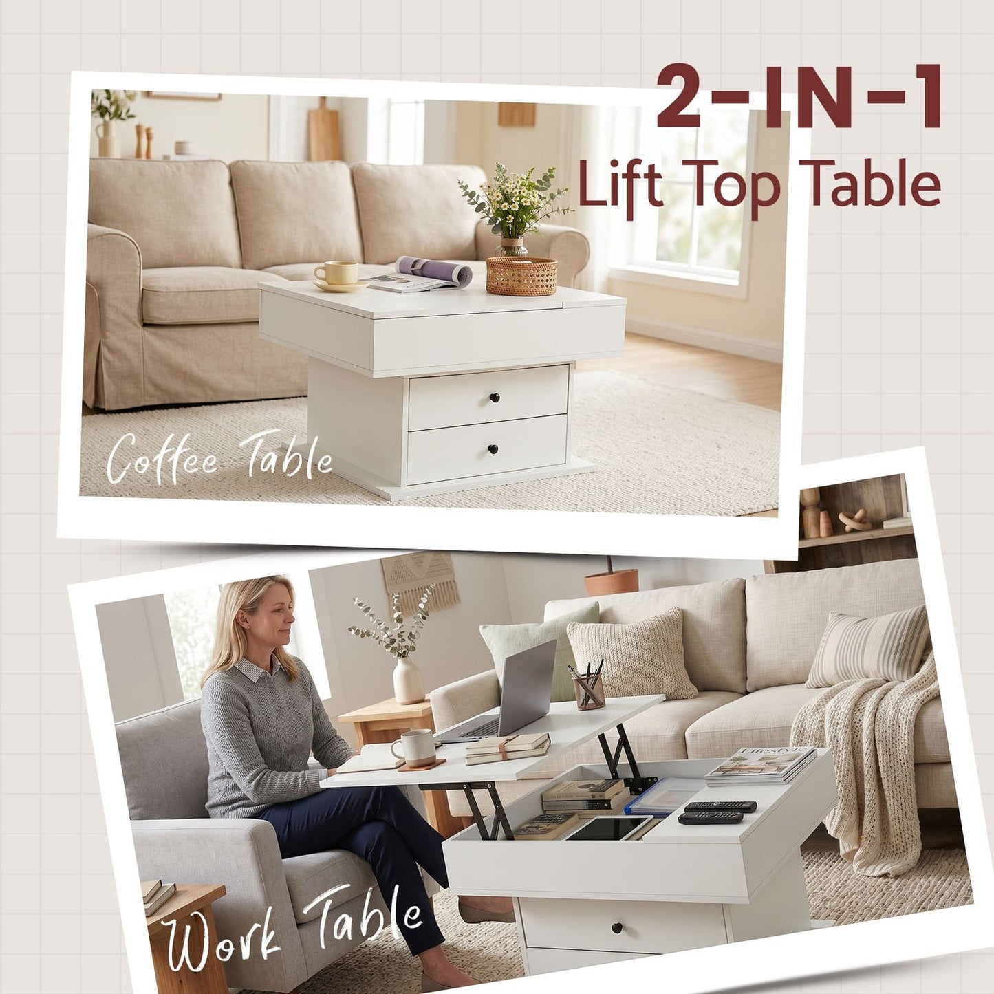 Lift Top Coffee Table Hidden Storage White | HomeAndLiving - 8