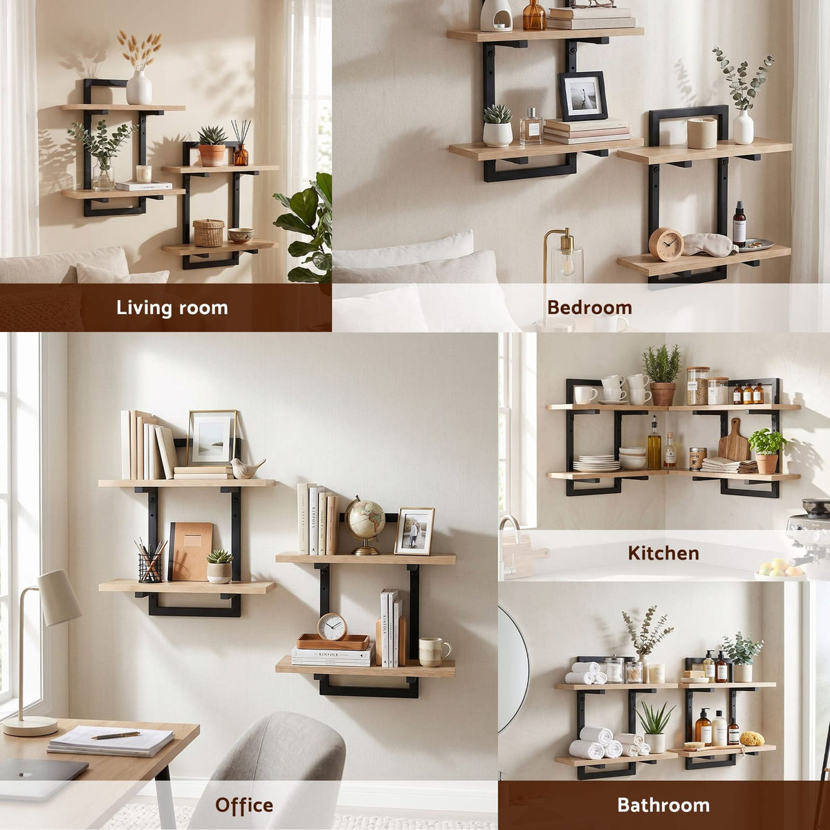 Floating Wall Shelf 2-Tier Wood 36.5x13.5x40cm