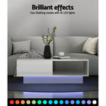Coffee Table LED Lights High Gloss Storage Drawer Modern Furniture White/Black