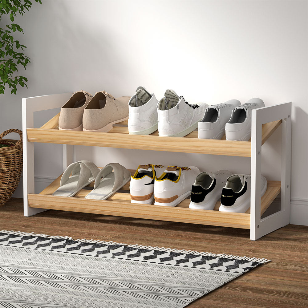 Compact White Shoe Rack - 2 Tier