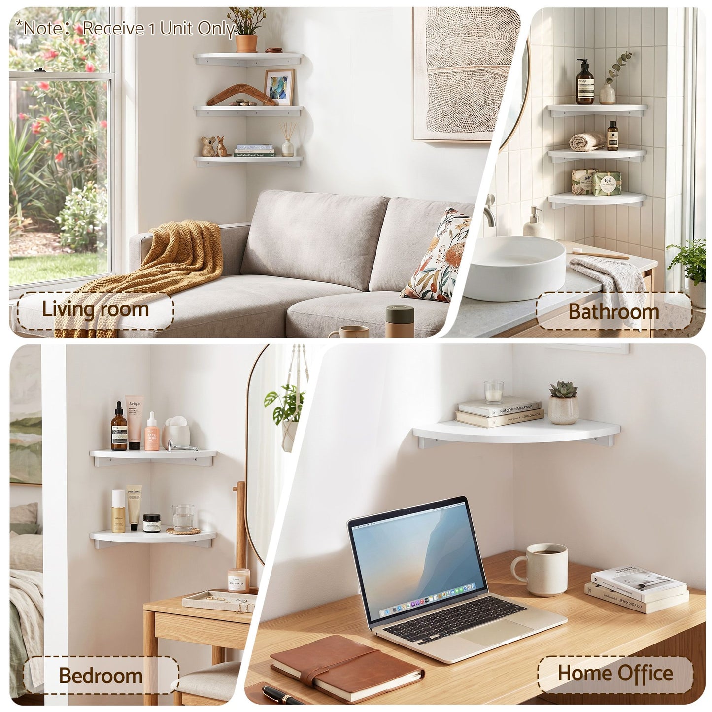 Corner Floating Wall Shelf White Round Edge | HomeAndLiving