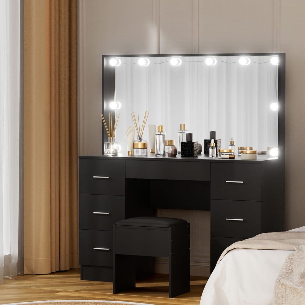 Vanity Desk Black Led Makeup 119x40x143cm
