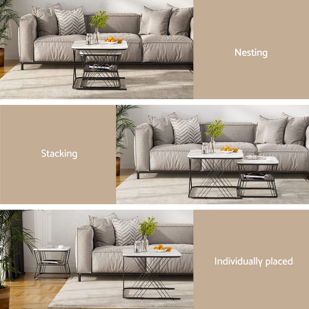 Marble Coffee Table Set Compact 60x60x44cm