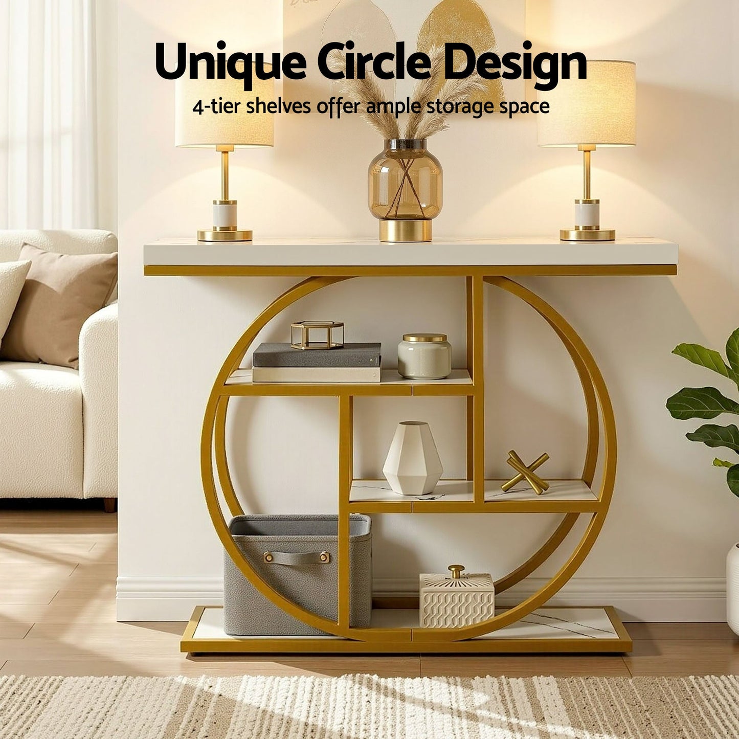 Marble Effect Console Table 4 Tier White Gold | Home & Living - 6