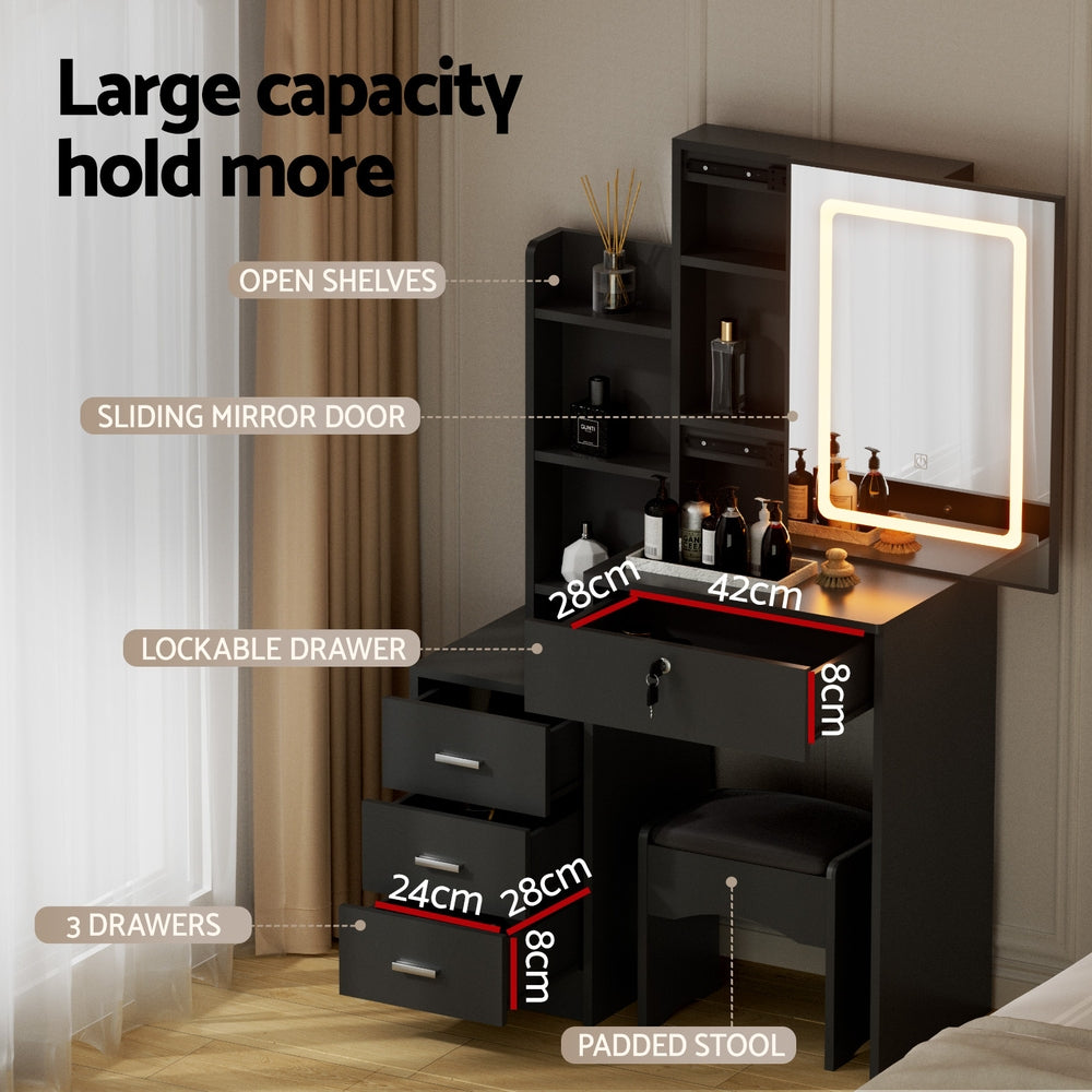 Dressing Table Vanity Desk Set Stool Led Black