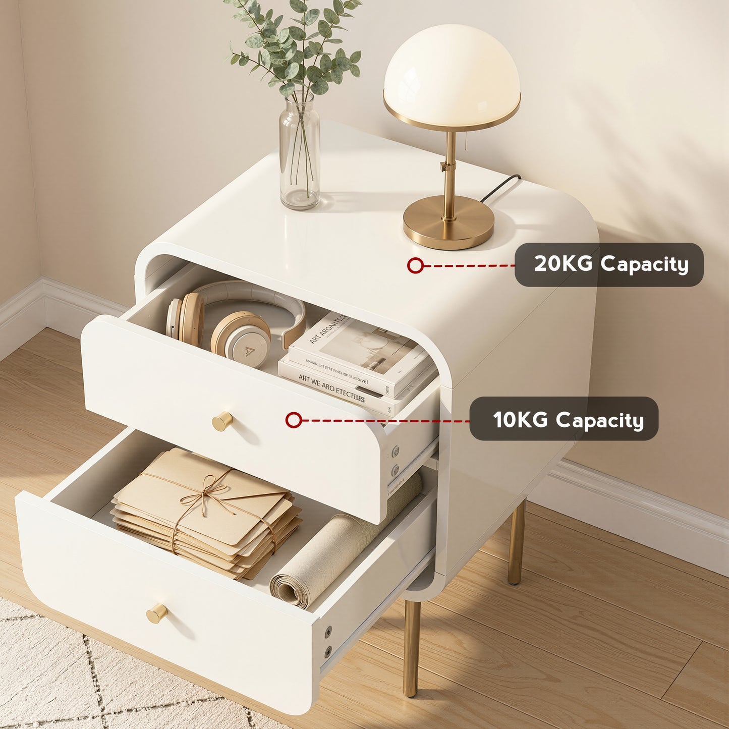 Bedside Table 2 Drawers White Nightstand | HomeAndLiving