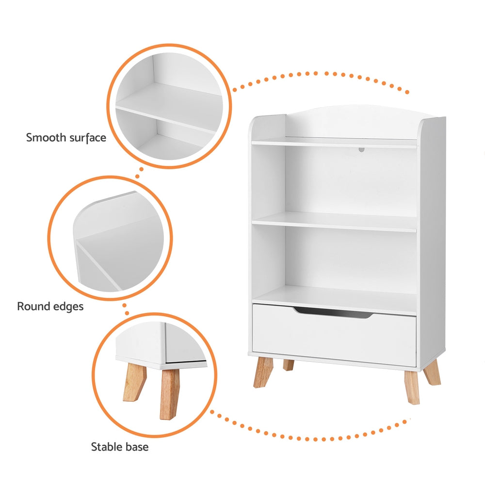 Stylish Kids Bookshelf with Drawer - 3 Tiers