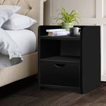 Bedside Table 1 Drawer With Shelf - Fara Black