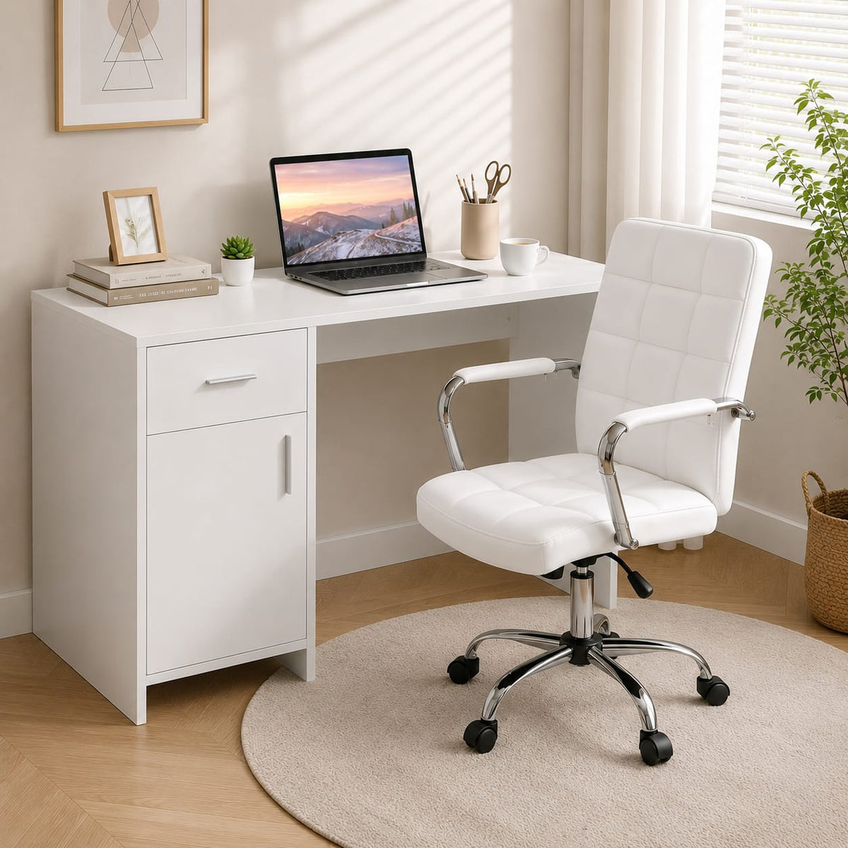 Office Desk Set White 100x60x74cm