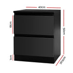 Bedside Table 2 Drawers - Pepe Black