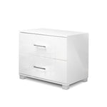 Bedside Table 2 Drawers High Gloss - White