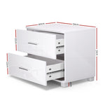Bedside Table 2 Drawers High Gloss - White