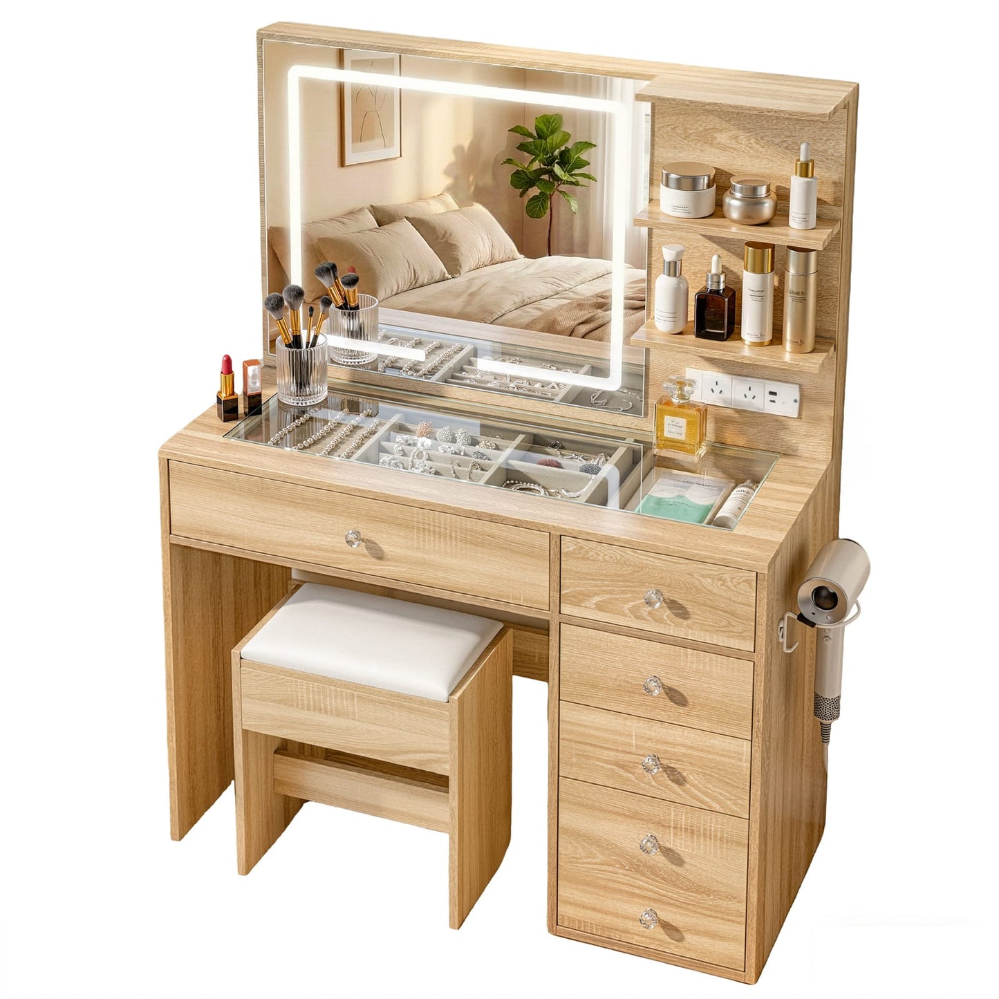 Vanity Desk Set With Stool 104x43x140cm