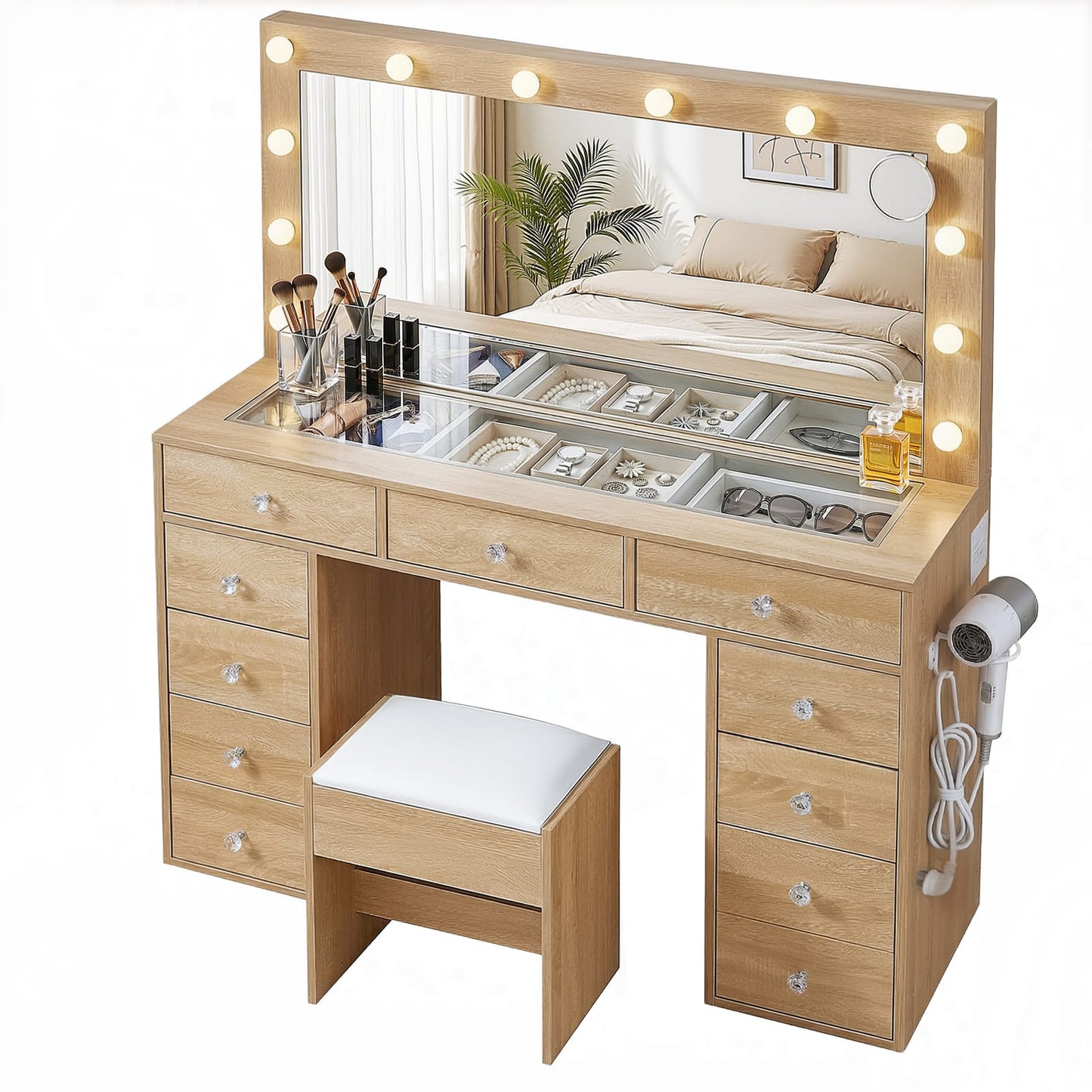 Vanity Desk Set With Stool 120x35x142cm