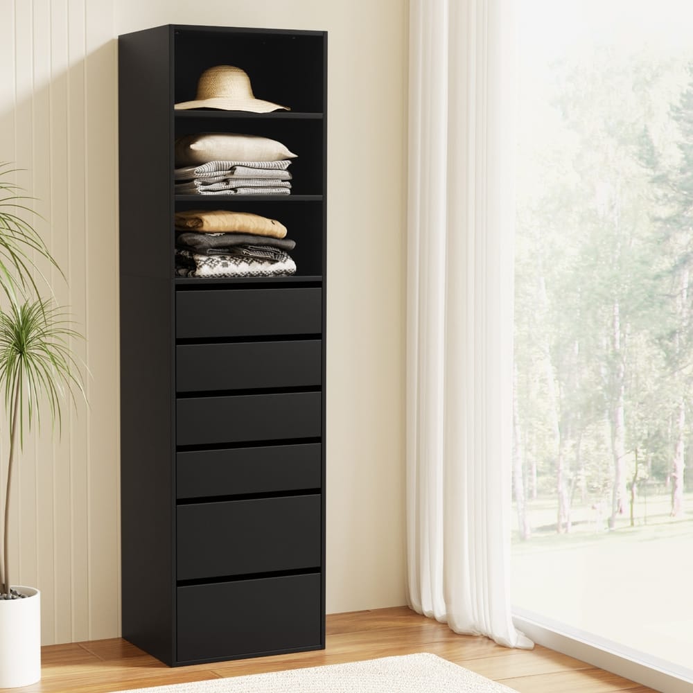 Tallboy Chest Of Drawers Black 50.5x40x185cm