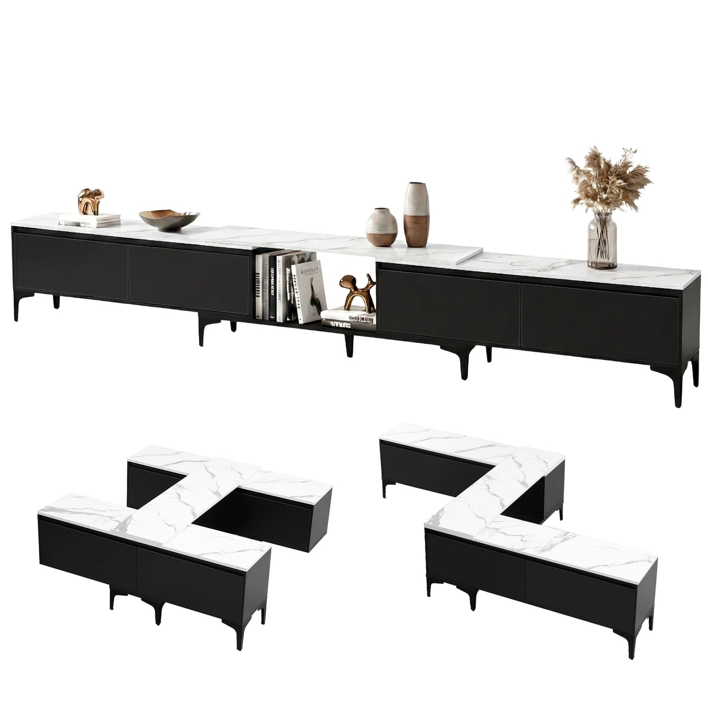 Extendable Tv Cabinet Black 340x30x47cm