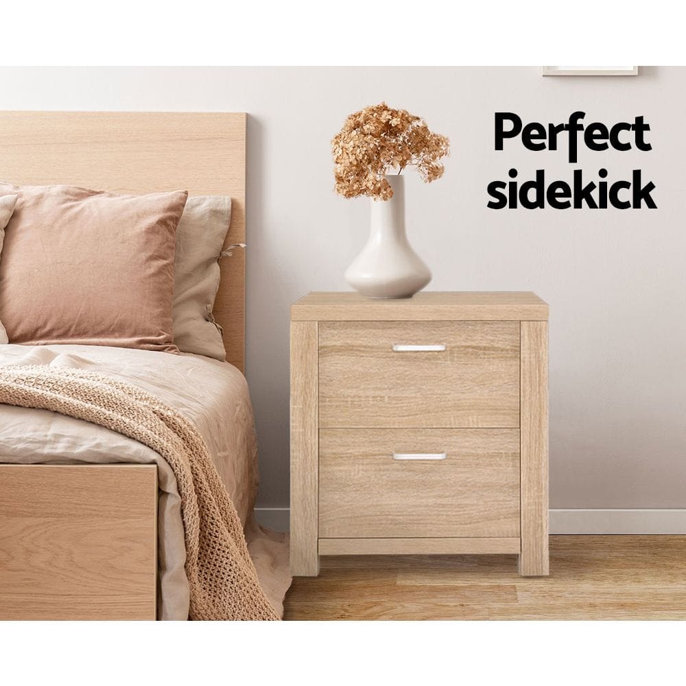 Bedside Table 2 Drawers Pine 48x39x53cm