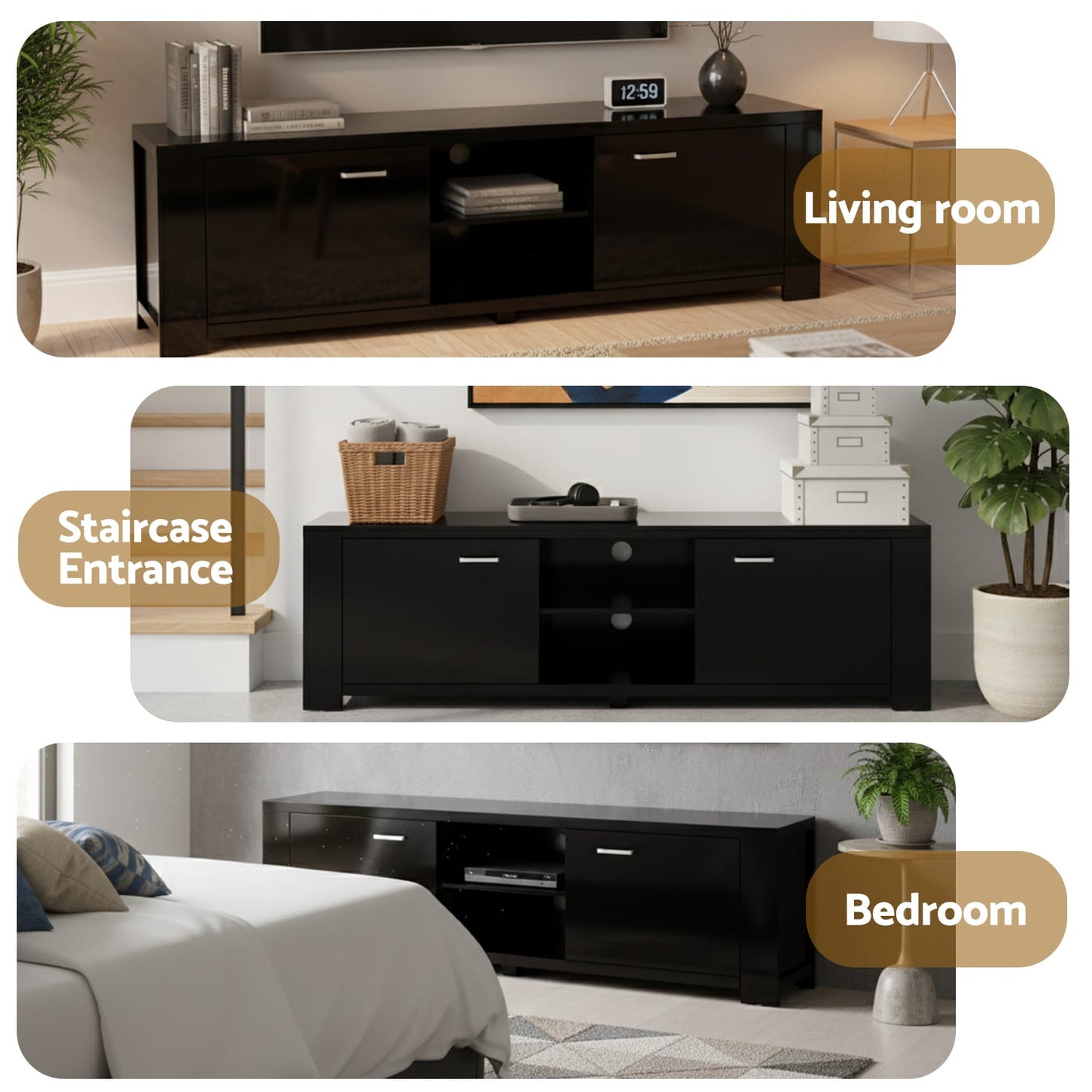 Black 160cm Tv Unit 160x40x45cm