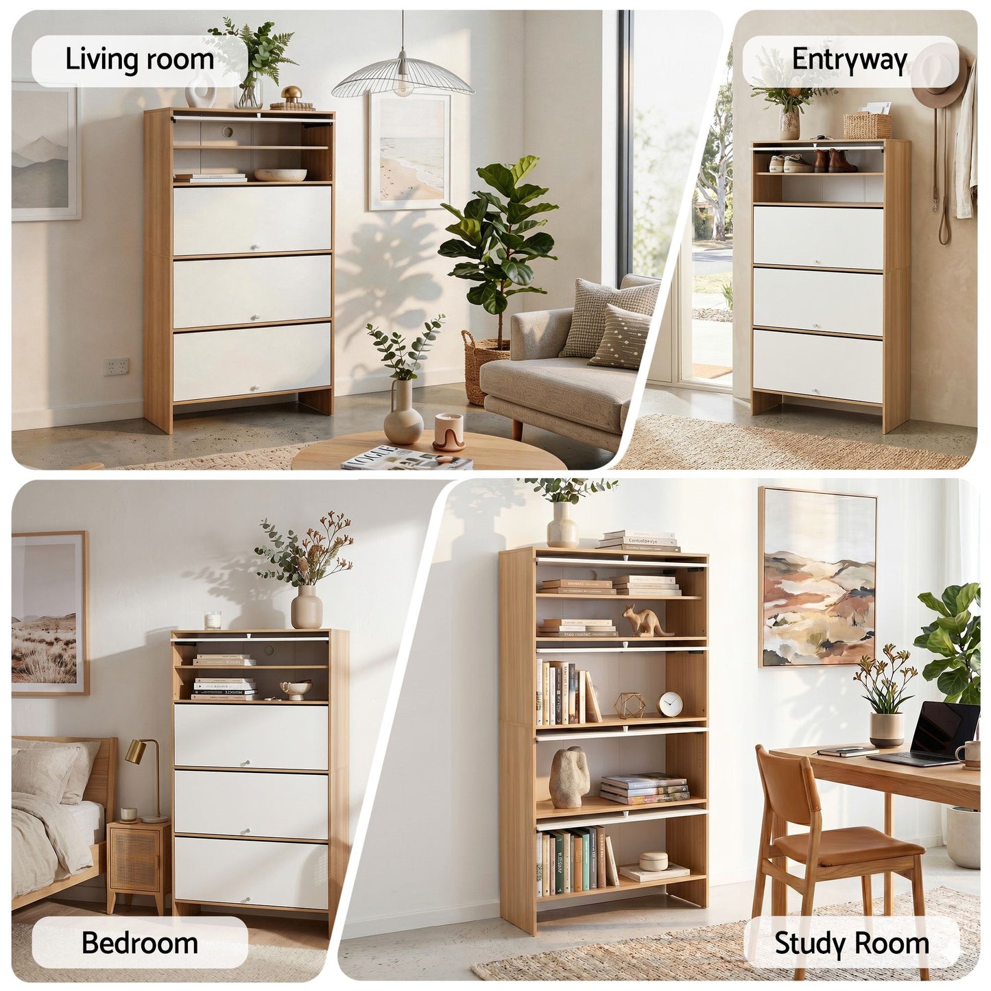 Narrow Shoe Cabinet Flip-Up Door White Pine | HomeAndLiving - 9