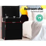 Bedside Table 2 Drawers Lift-Up Storage - Coley Black