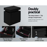 Bedside Table 2 Drawers Lift-Up Storage - Coley Black