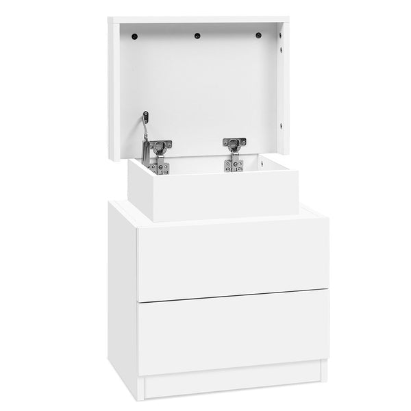 Bedside Table 2 Drawers Lift-Up Storage - Coley White