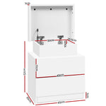 Bedside Table 2 Drawers Lift-Up Storage - Coley White
