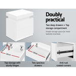 Bedside Table 2 Drawers Lift-Up Storage - Coley White