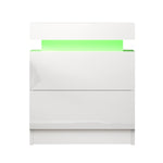 Bedside Table Led 2 Drawers Lift-Up Storage - Coley White