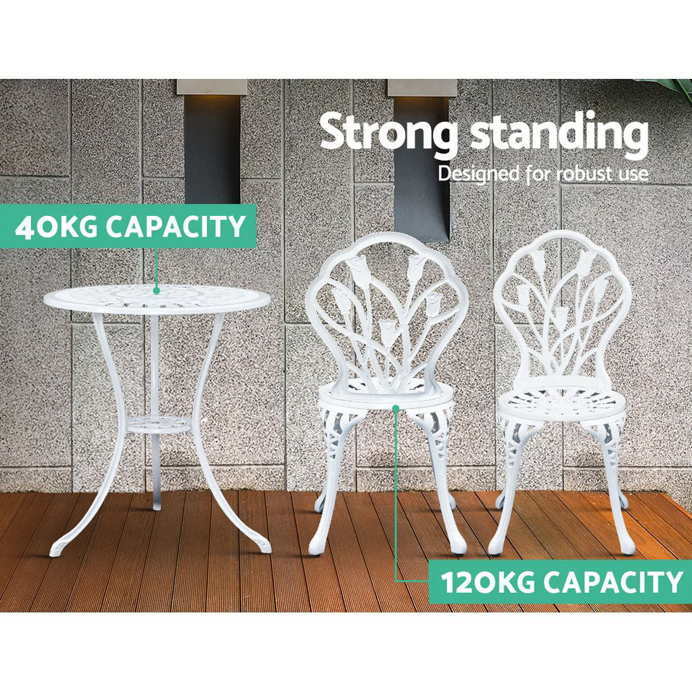 3Pc Outdoor Bistro Set - Tulip White