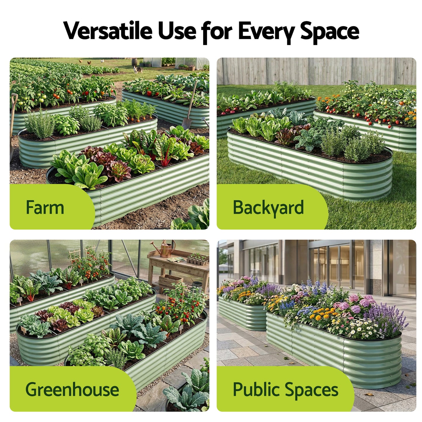 Oval Raised Garden Bed Galvanised Steel 240x60cm | HomeAndLiving