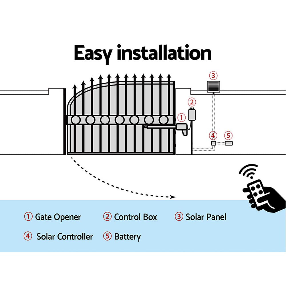 Single Swing Gate Opener 600Kg 20W Solar Panel