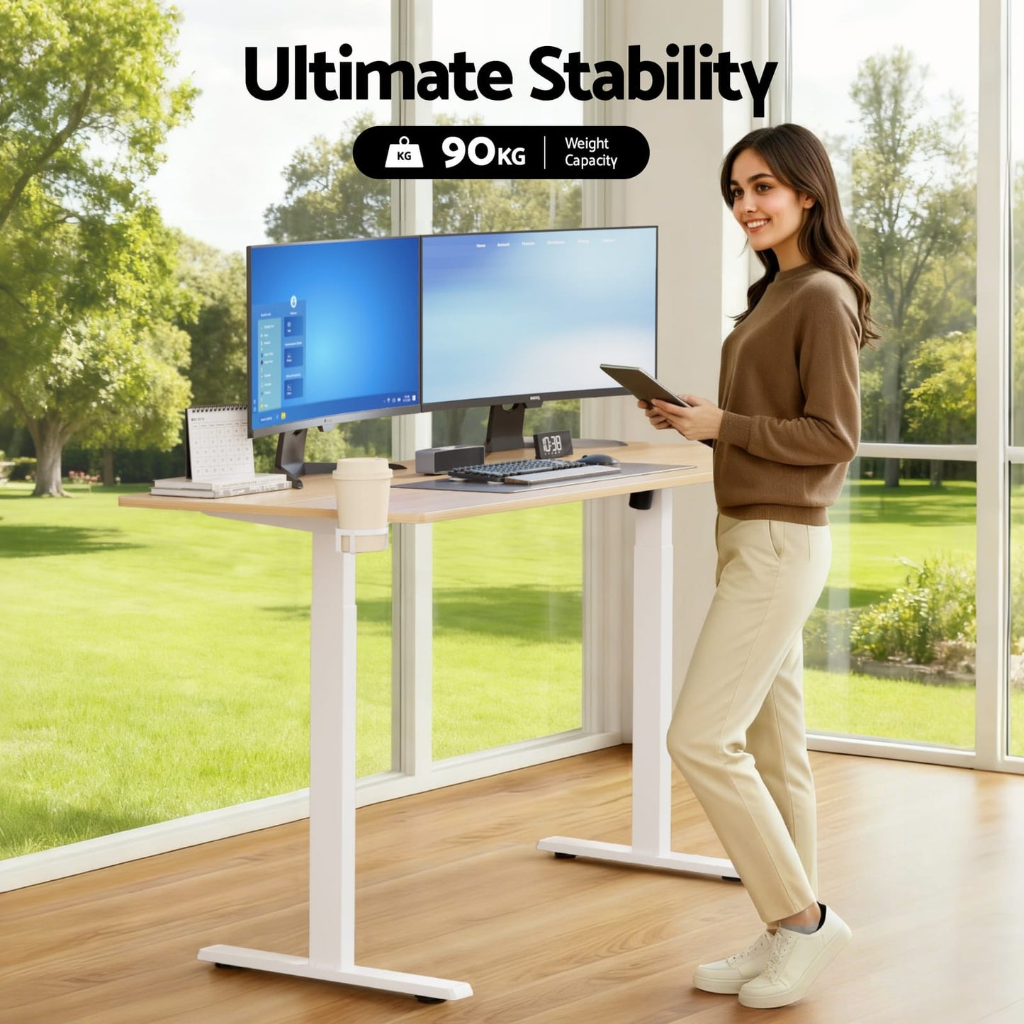 Electric Standing Desk Oak 140cm 140x70x72cm