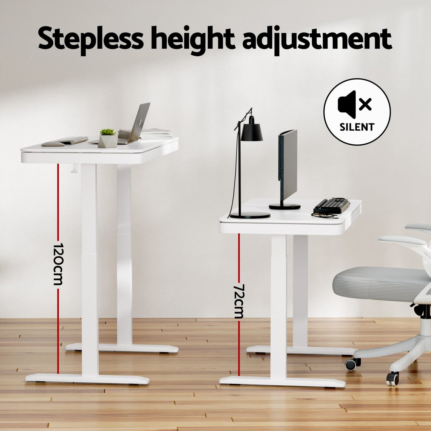 Electric Standing Desk White Motorised 120x60x72cm