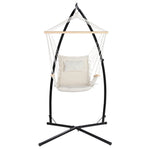 Hammock Chair With Steel Stand Armrest Outdoor Hanging Cream