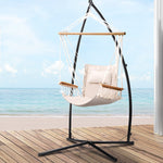 Hammock Chair With Steel Stand Armrest Outdoor Hanging Cream