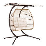 Outdoor Egg Swing Chair Wicker Furniture Pod Stand Canopy 2 Seater Latte
